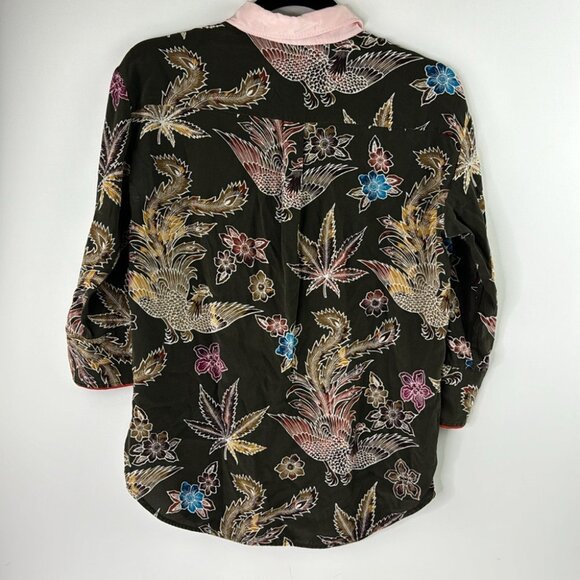 Sandro Paris Brown Floral Pink Collared Silk Blouse - Picture 3 of 14